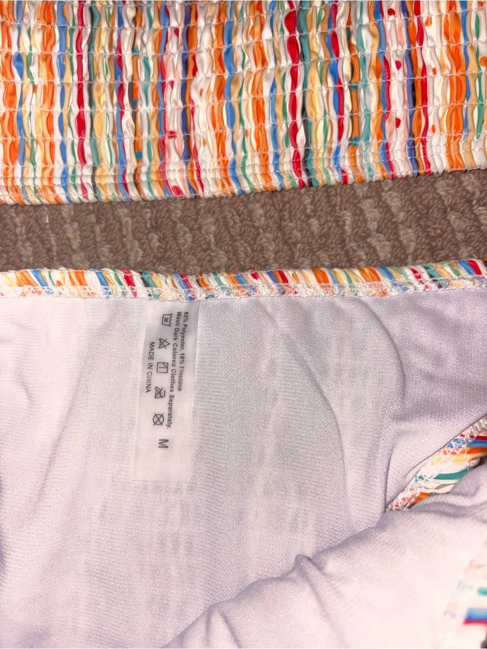 Multicolor Smocked Bikini Set - Vibrant Stripe Print
